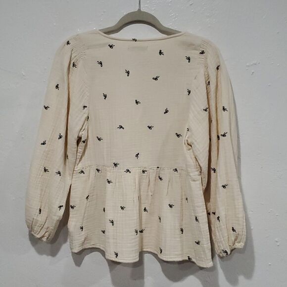 Madewell Lightspun Cotton Bow Blouse in Cream with Balloon Sleeves Size S - Picture 9 of 15